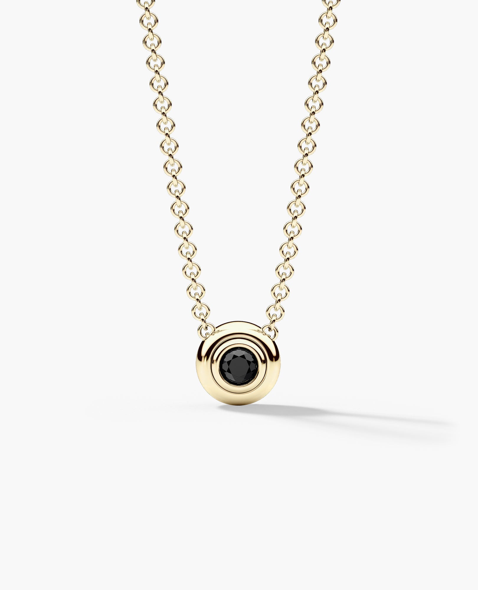 LODE Solitaire Bezel Set Floating Round Cut Black Diamond Pendant Necklace