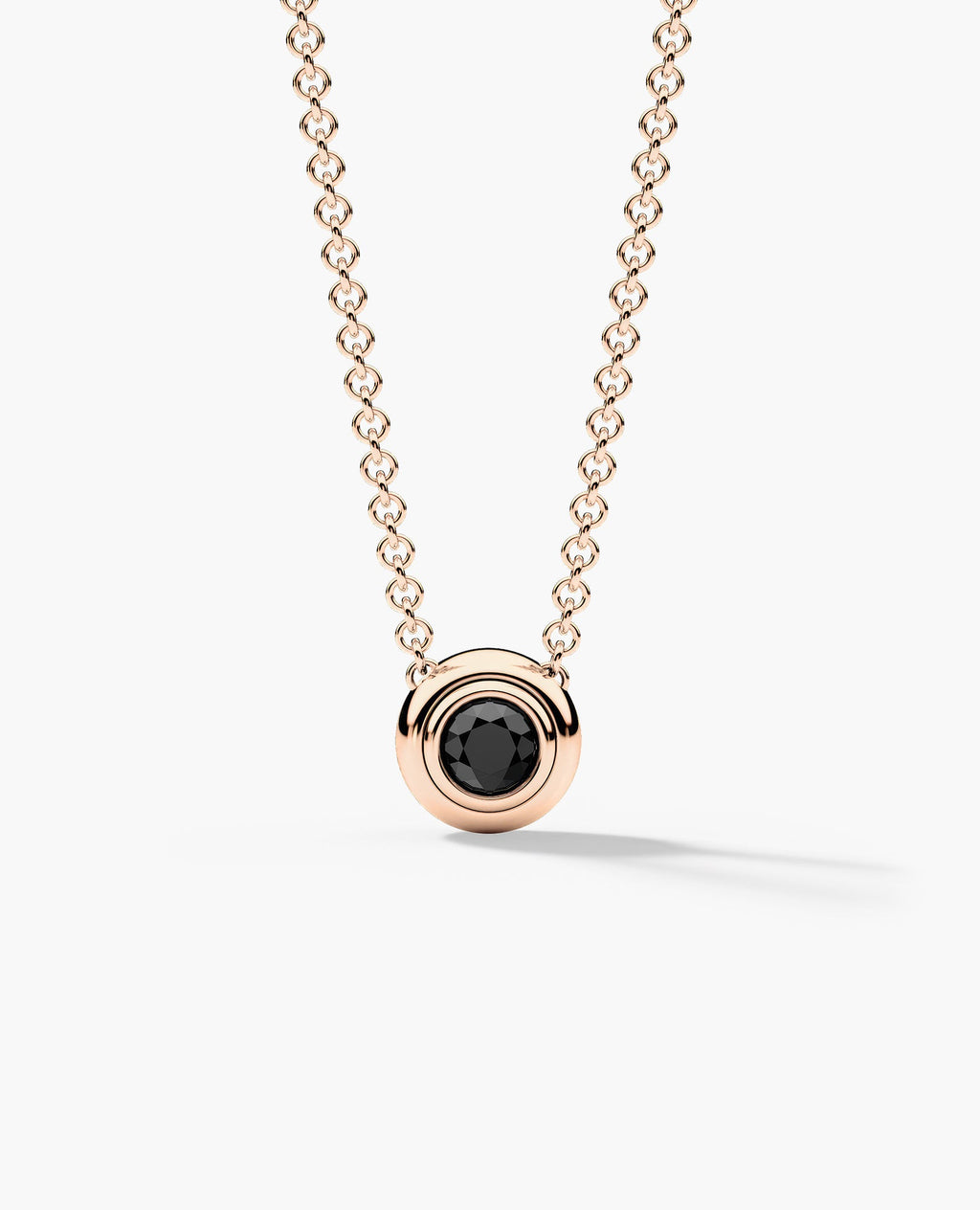 LODE Solitaire Bezel Set Floating Round Cut Black Diamond Pendant Necklace