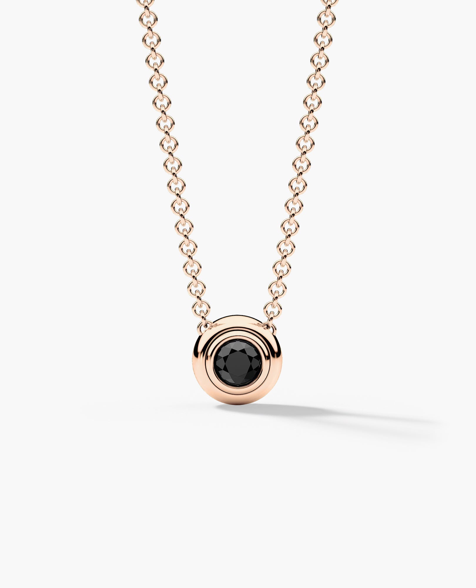 LODE Solitaire Bezel Set Floating Round Cut Black Diamond Pendant Necklace