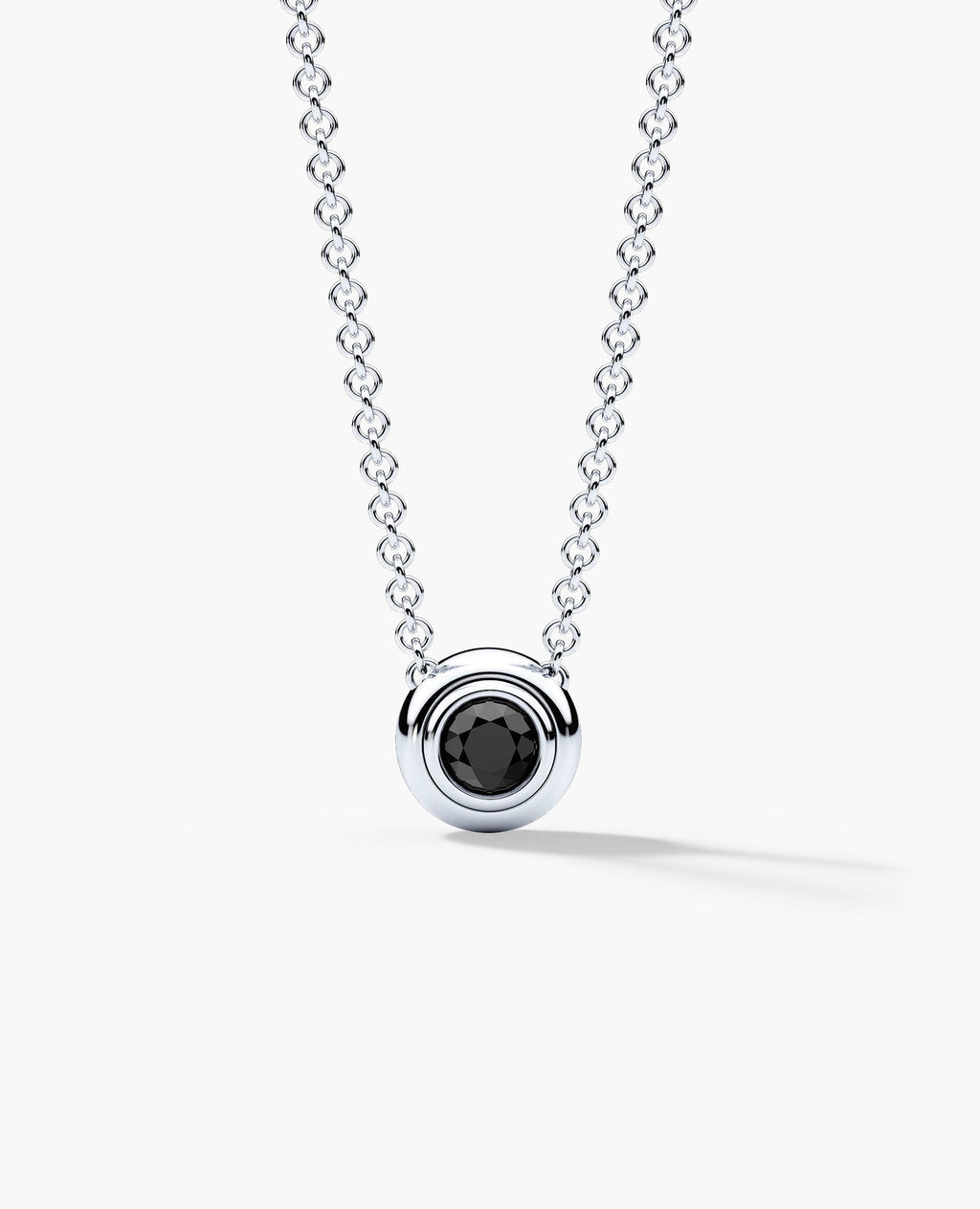 LODE Solitaire Bezel Set Floating Round Cut Black Diamond Pendant Necklace