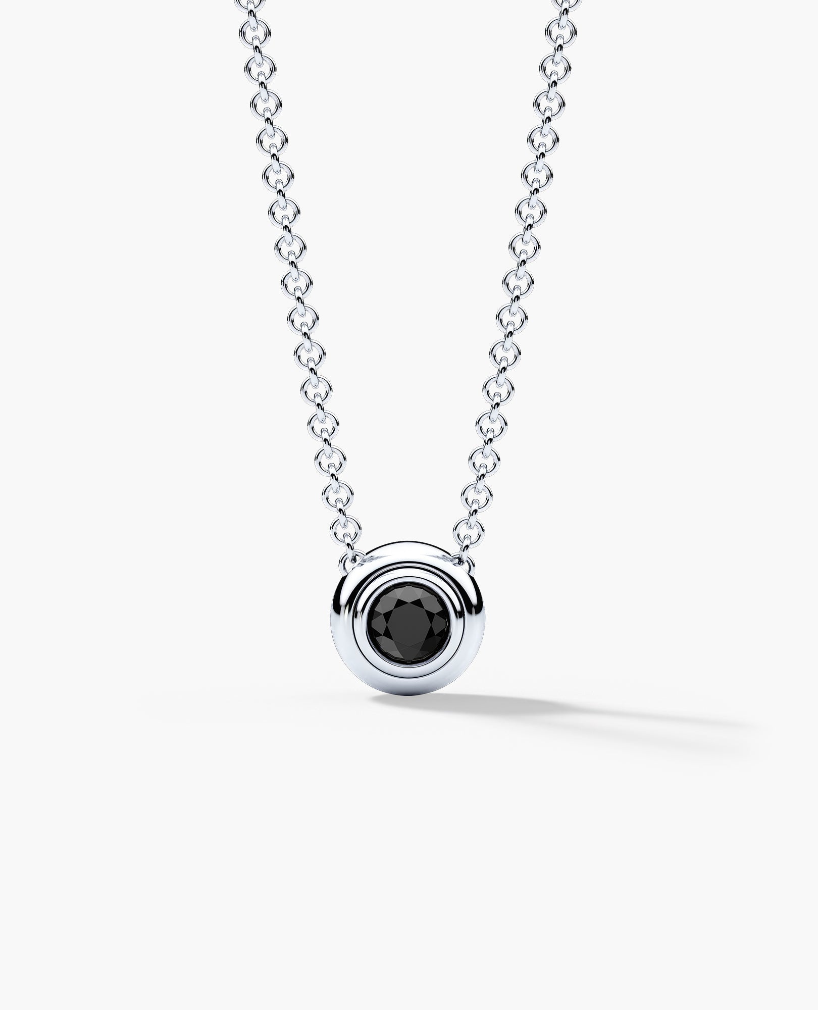 LODE Solitaire Bezel Set Floating Round Cut Black Diamond Pendant Necklace