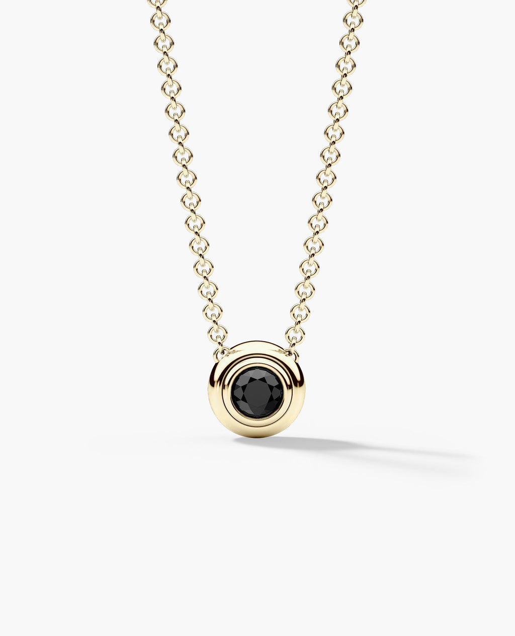 LODE Solitaire Bezel Set Floating Round Cut Black Diamond Pendant Necklace
