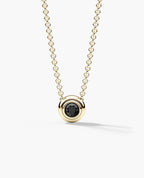 LODE Solitaire Bezel Set Floating Round Cut Black Diamond Pendant Necklace