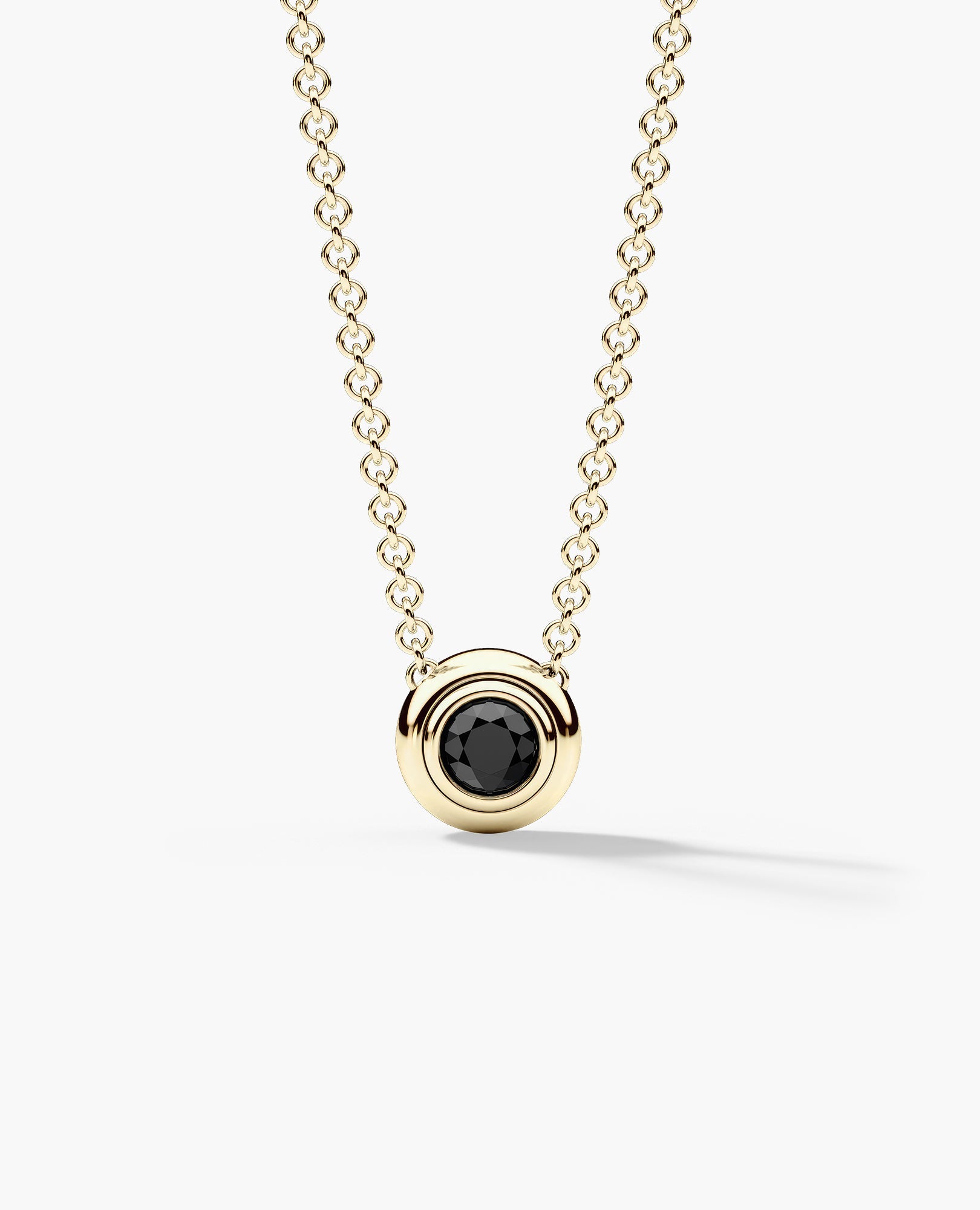 LODE Solitaire Bezel Set Floating Round Cut Black Diamond Pendant Necklace