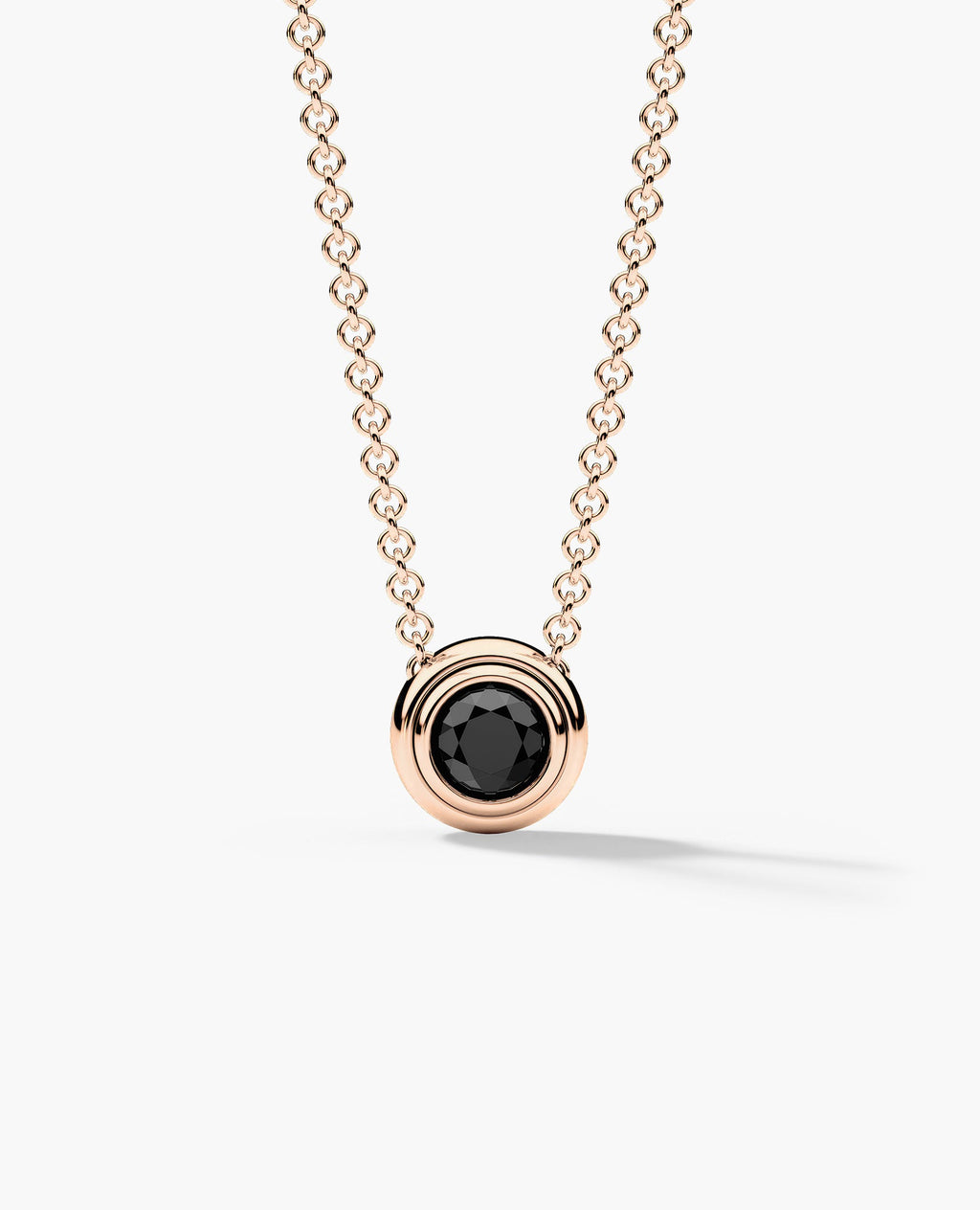 LODE Solitaire Bezel Set Floating Round Cut Black Diamond Pendant Necklace
