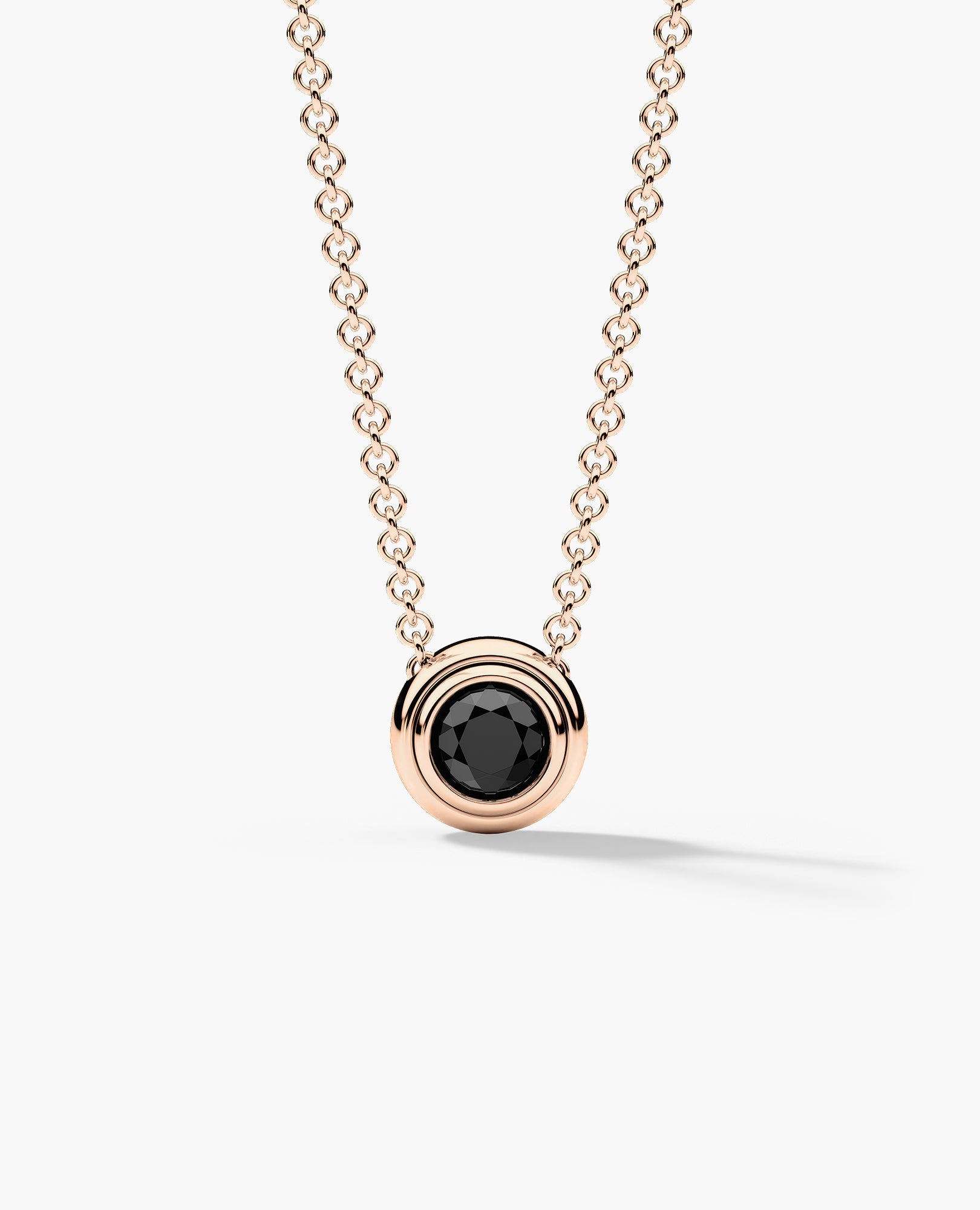 LODE Solitaire Bezel Set Floating Round Cut Black Diamond Pendant Necklace
