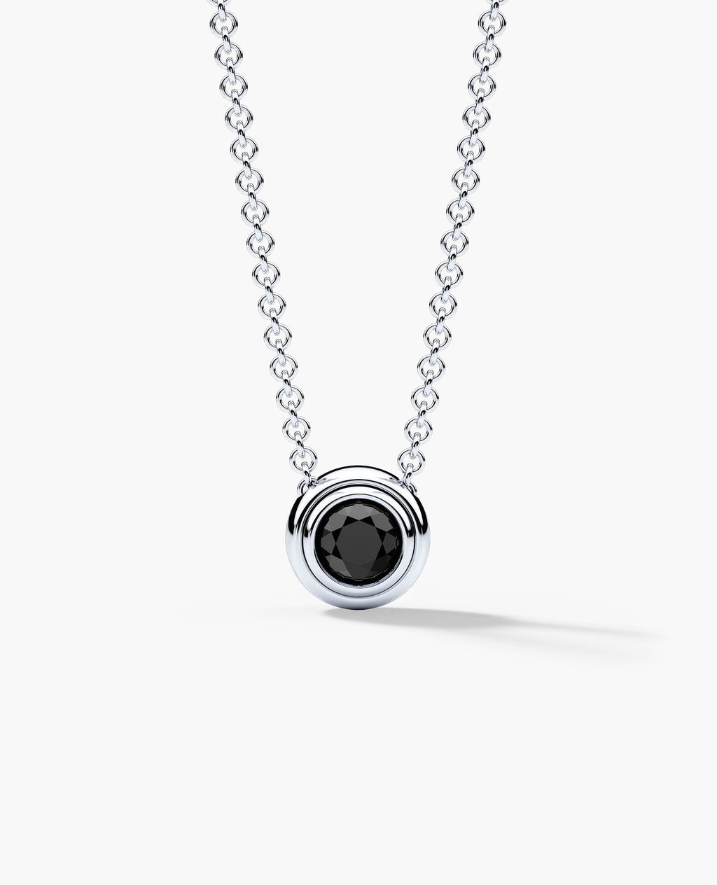 LODE Solitaire Bezel Set Floating Round Cut Black Diamond Pendant Necklace