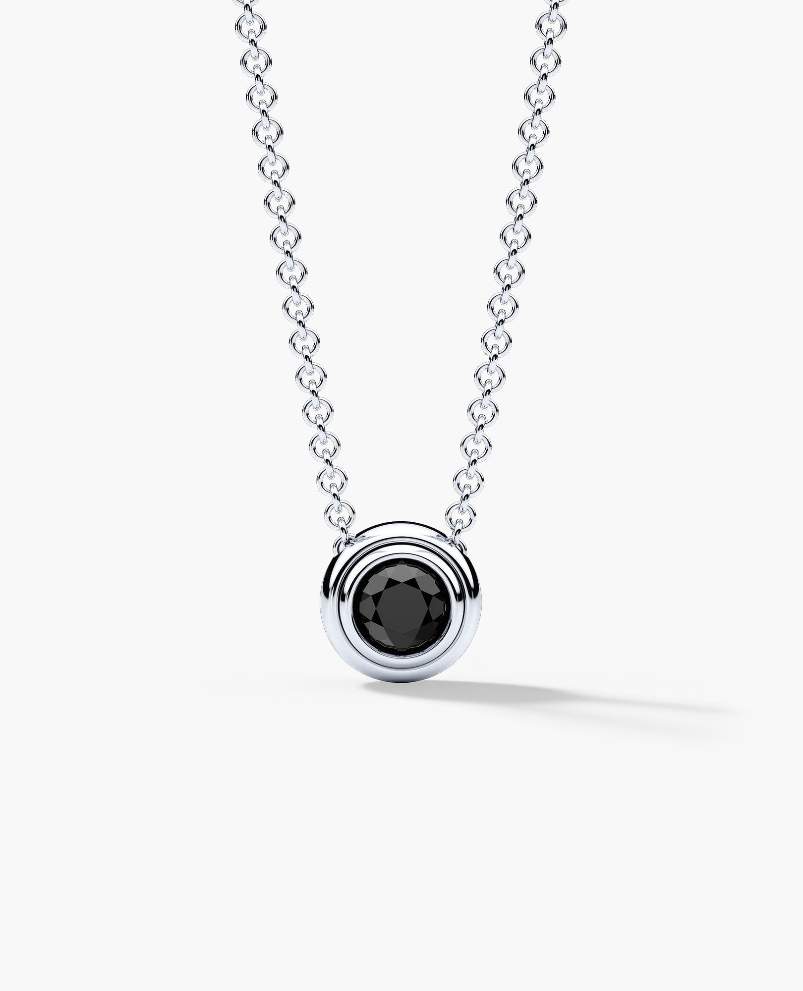 LODE Solitaire Bezel Set Floating Round Cut Black Diamond Pendant Necklace