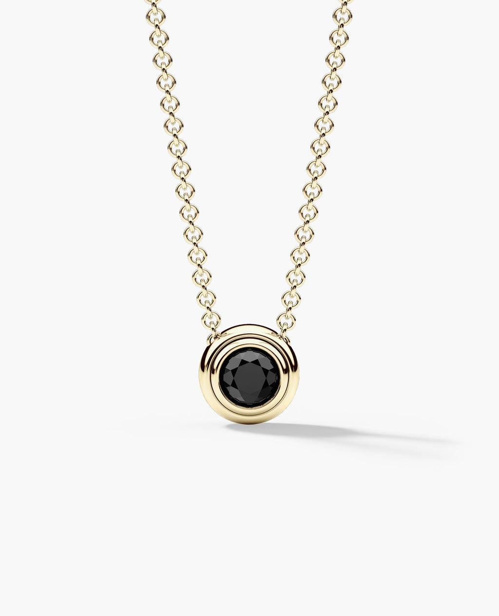 LODE Solitaire Bezel Set Floating Round Cut Black Diamond Pendant Necklace