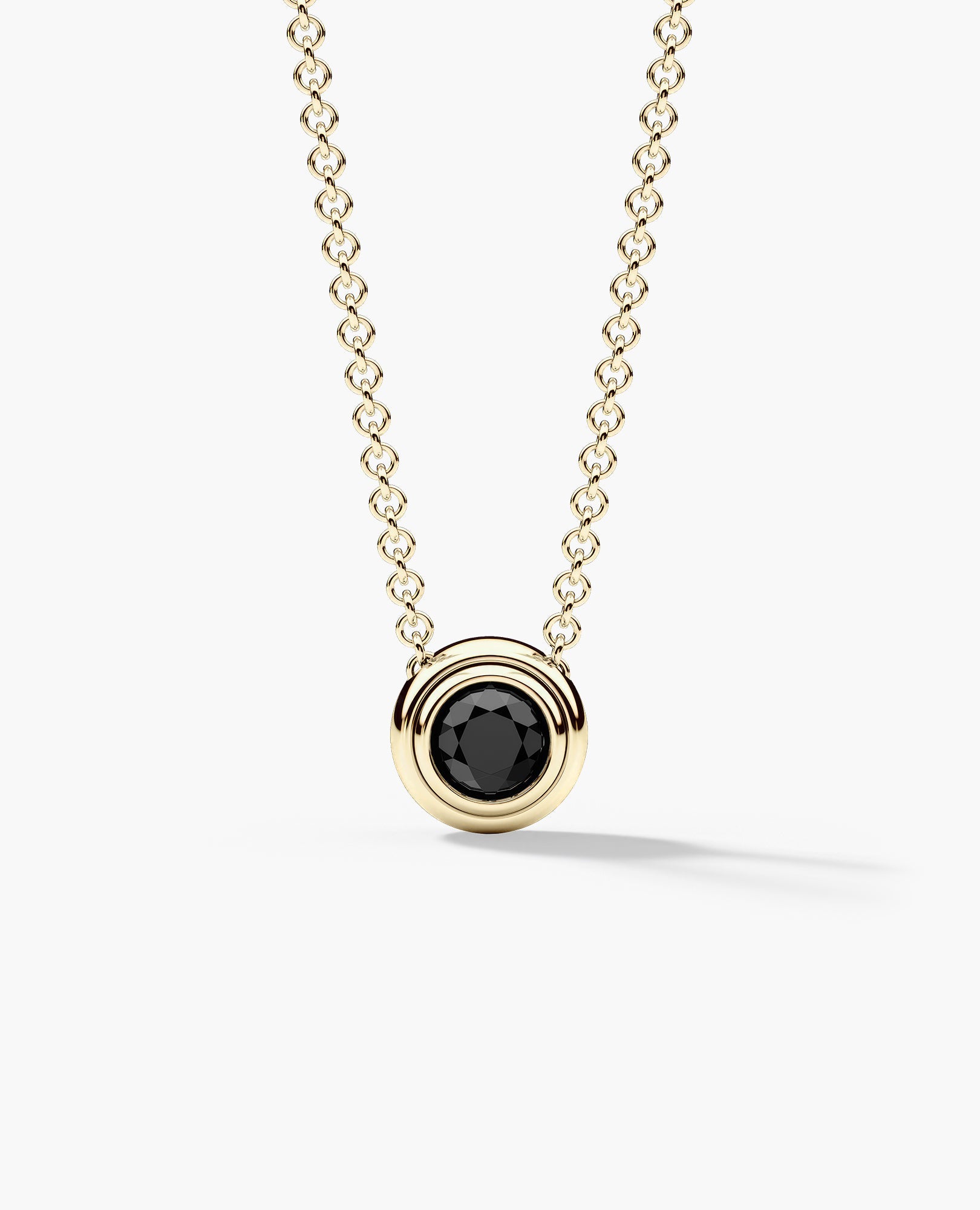 LODE Solitaire Bezel Set Floating Round Cut Black Diamond Pendant Necklace