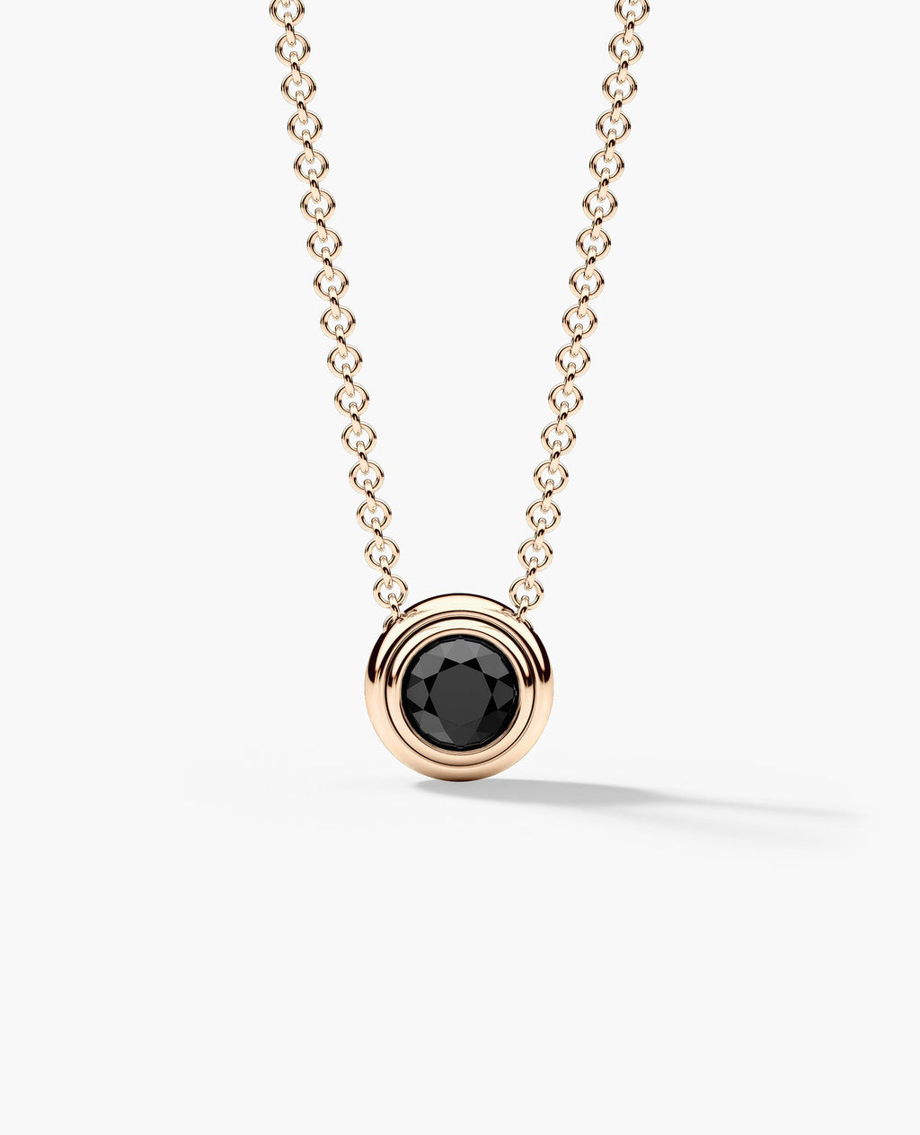LODE Solitaire Bezel Set Floating Round Cut Black Diamond Pendant Necklace