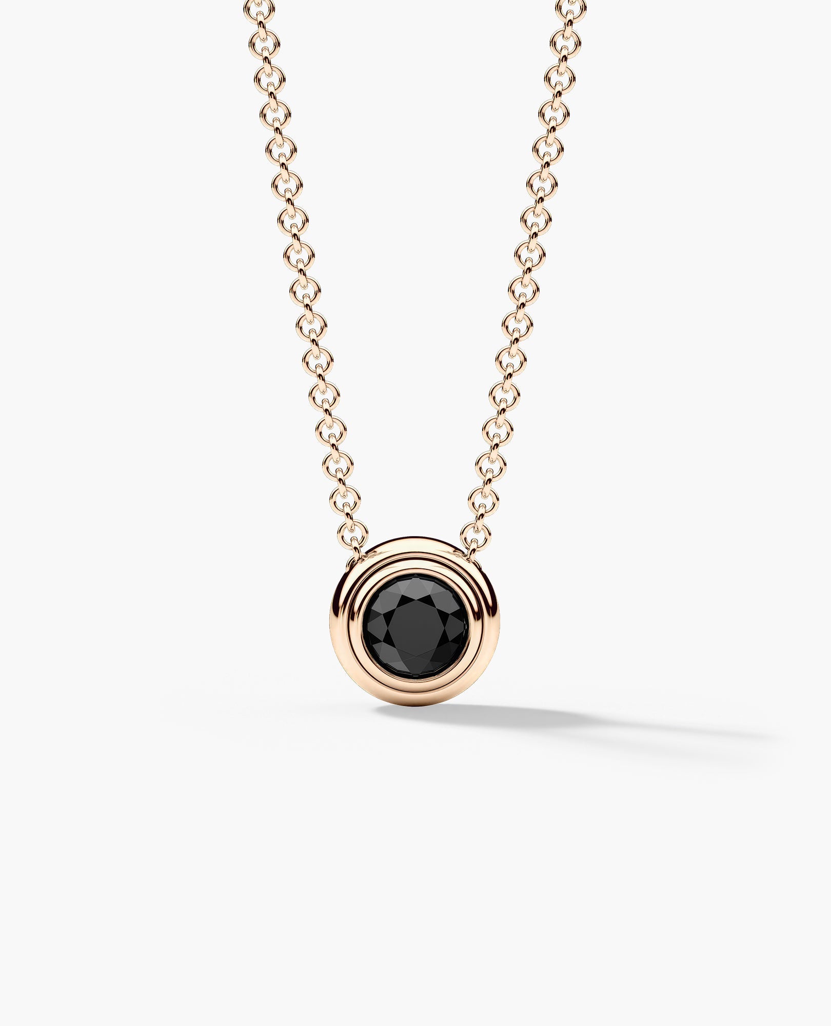 LODE Solitaire Bezel Set Floating Round Cut Black Diamond Pendant Necklace