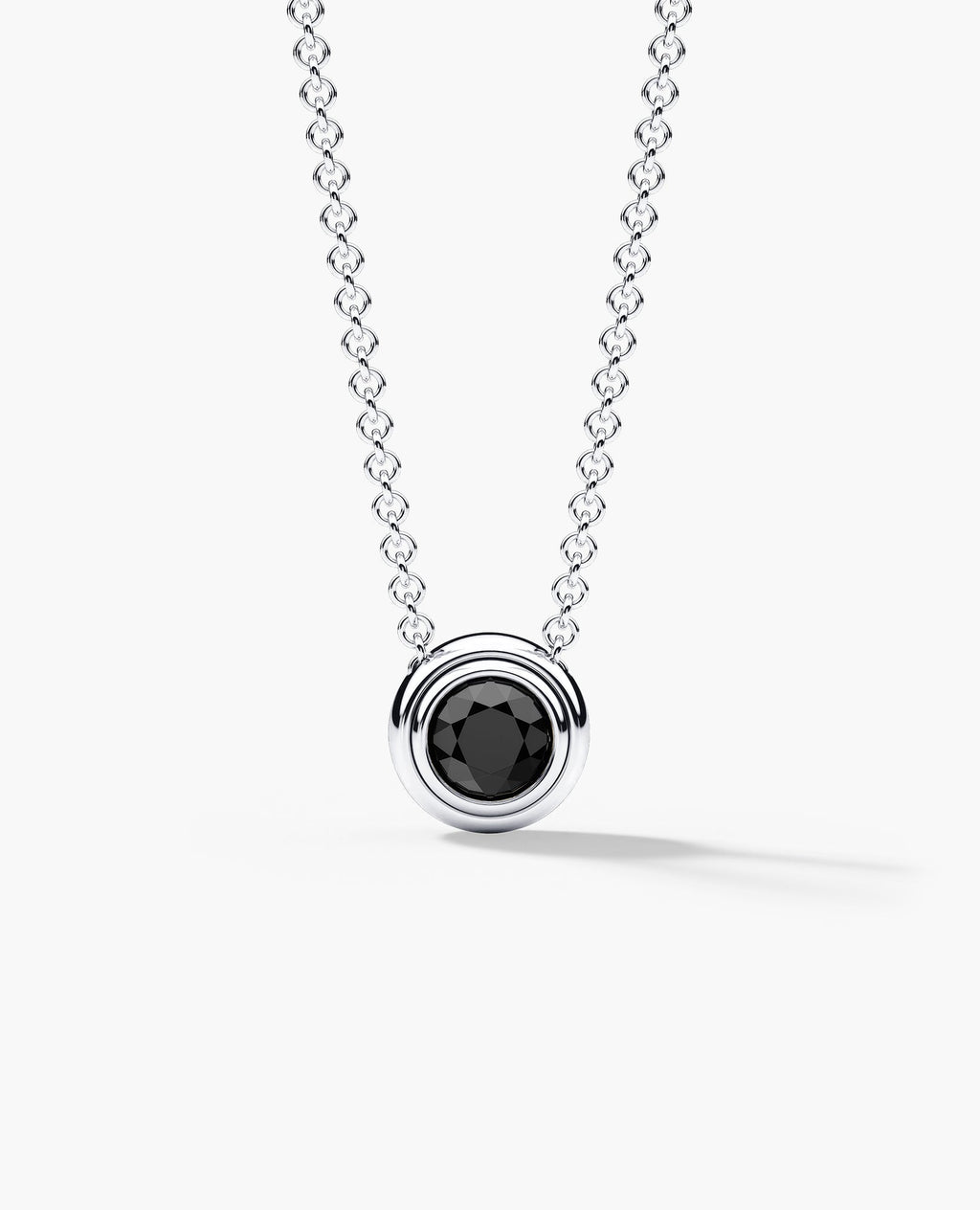 LODE Solitaire Bezel Set Floating Round Cut Black Diamond Pendant Necklace