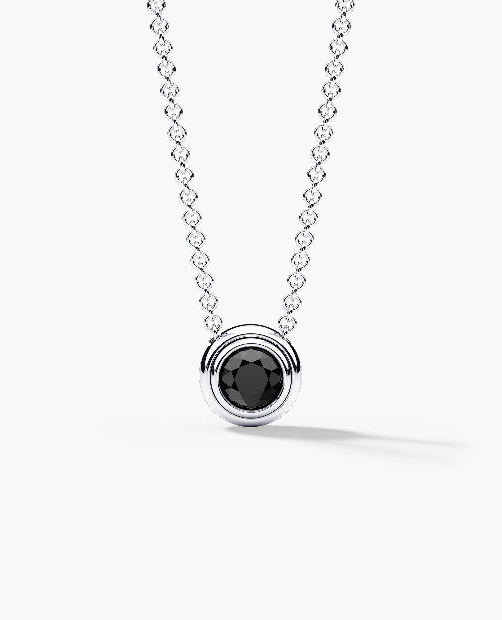 LODE Solitaire Bezel Set Floating Round Cut Black Diamond Pendant Necklace