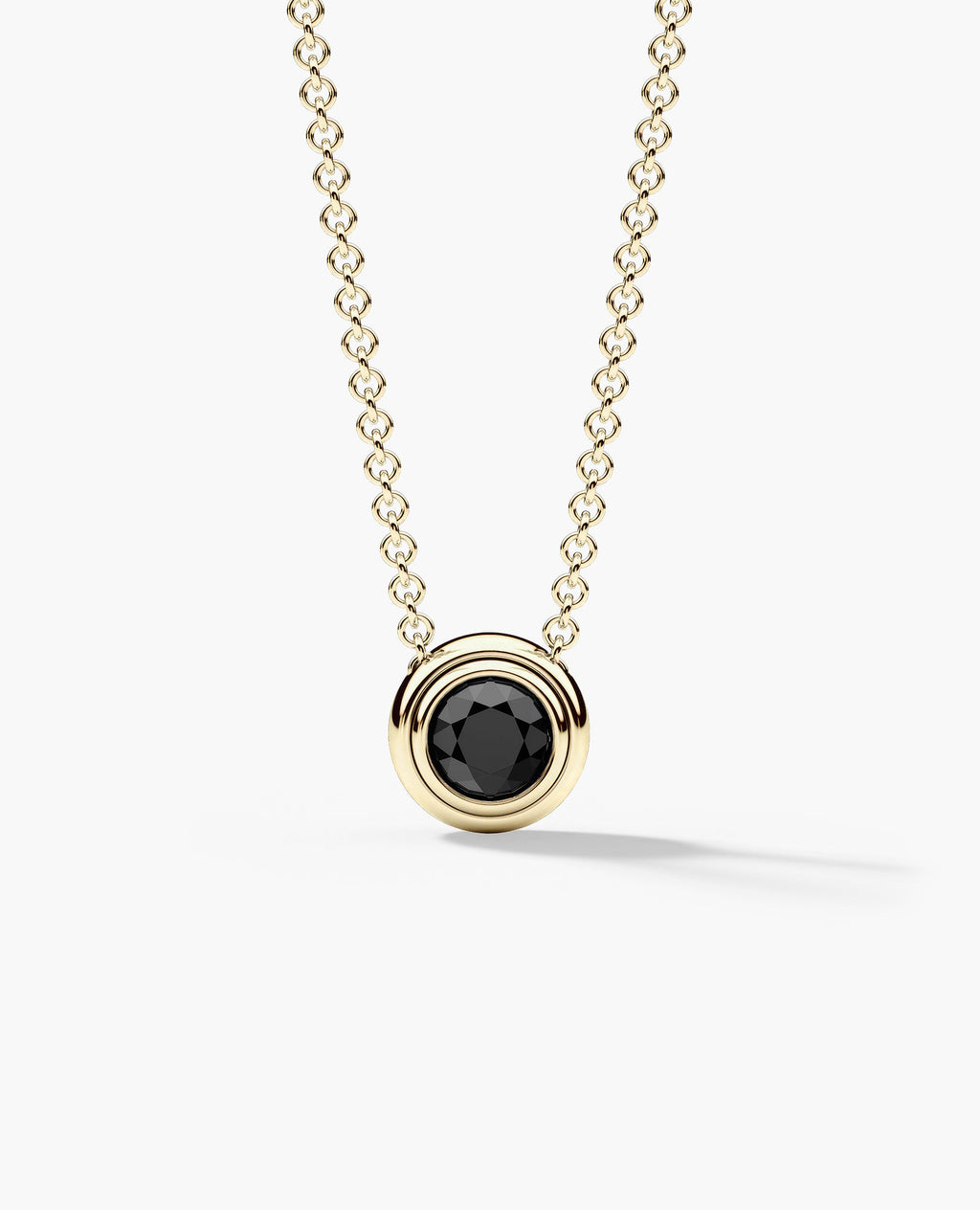 LODE Solitaire Bezel Set Floating Round Cut Black Diamond Pendant Necklace