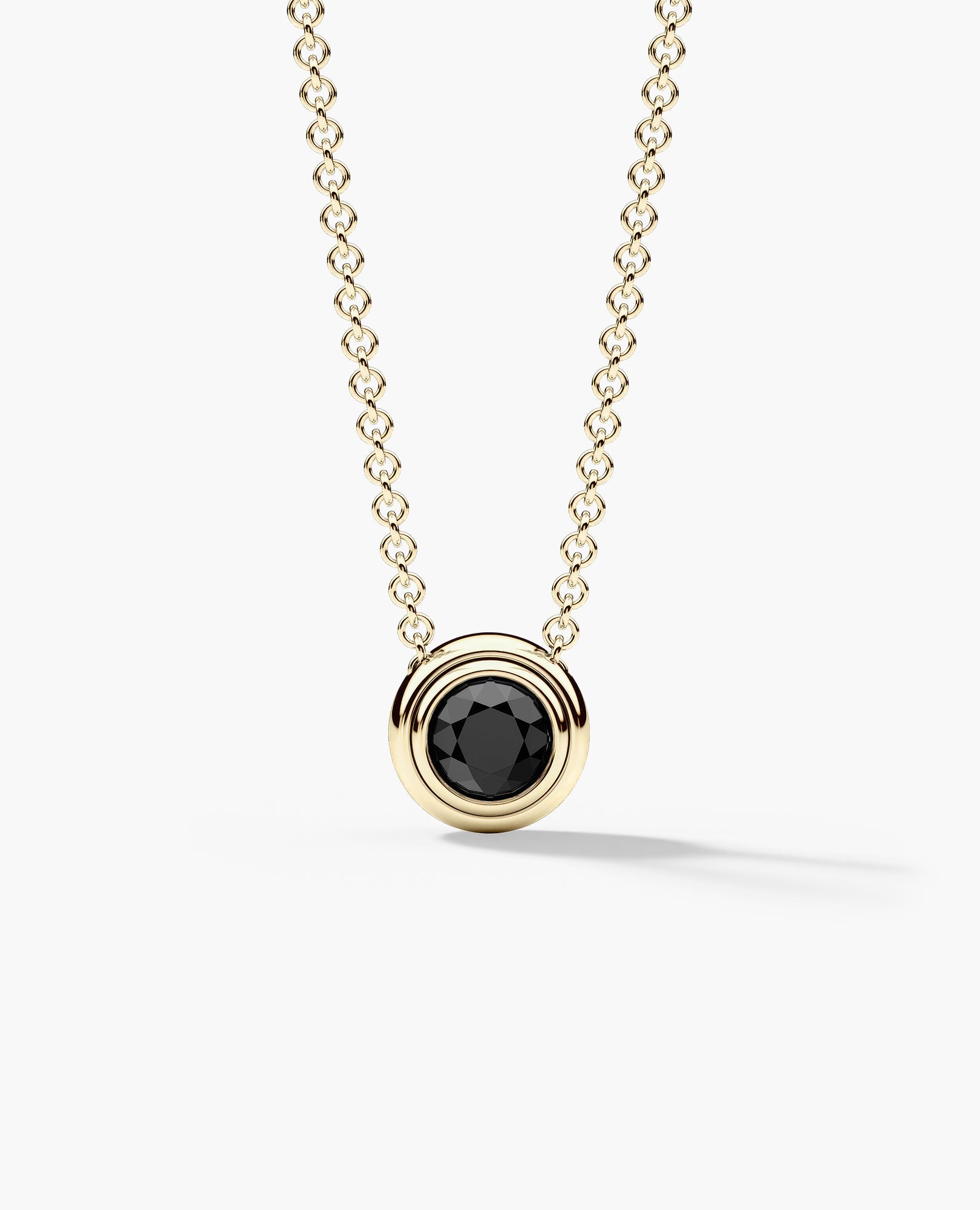 LODE Solitaire Bezel Set Floating Round Cut Black Diamond Pendant Necklace