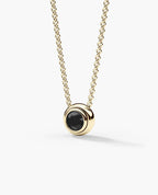 LODE Solitaire Bezel Set Floating Round Cut Black Diamond Pendant Necklace