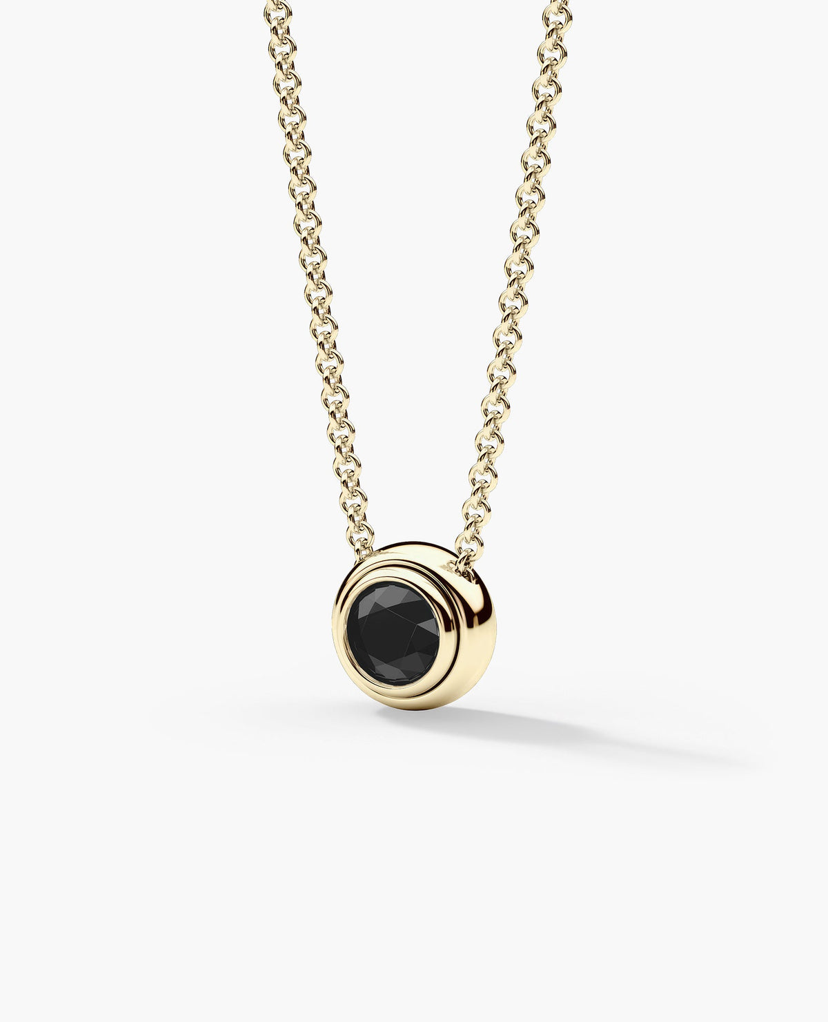 LODE Solitaire Bezel Set Floating Round Cut Black Diamond Pendant Necklace