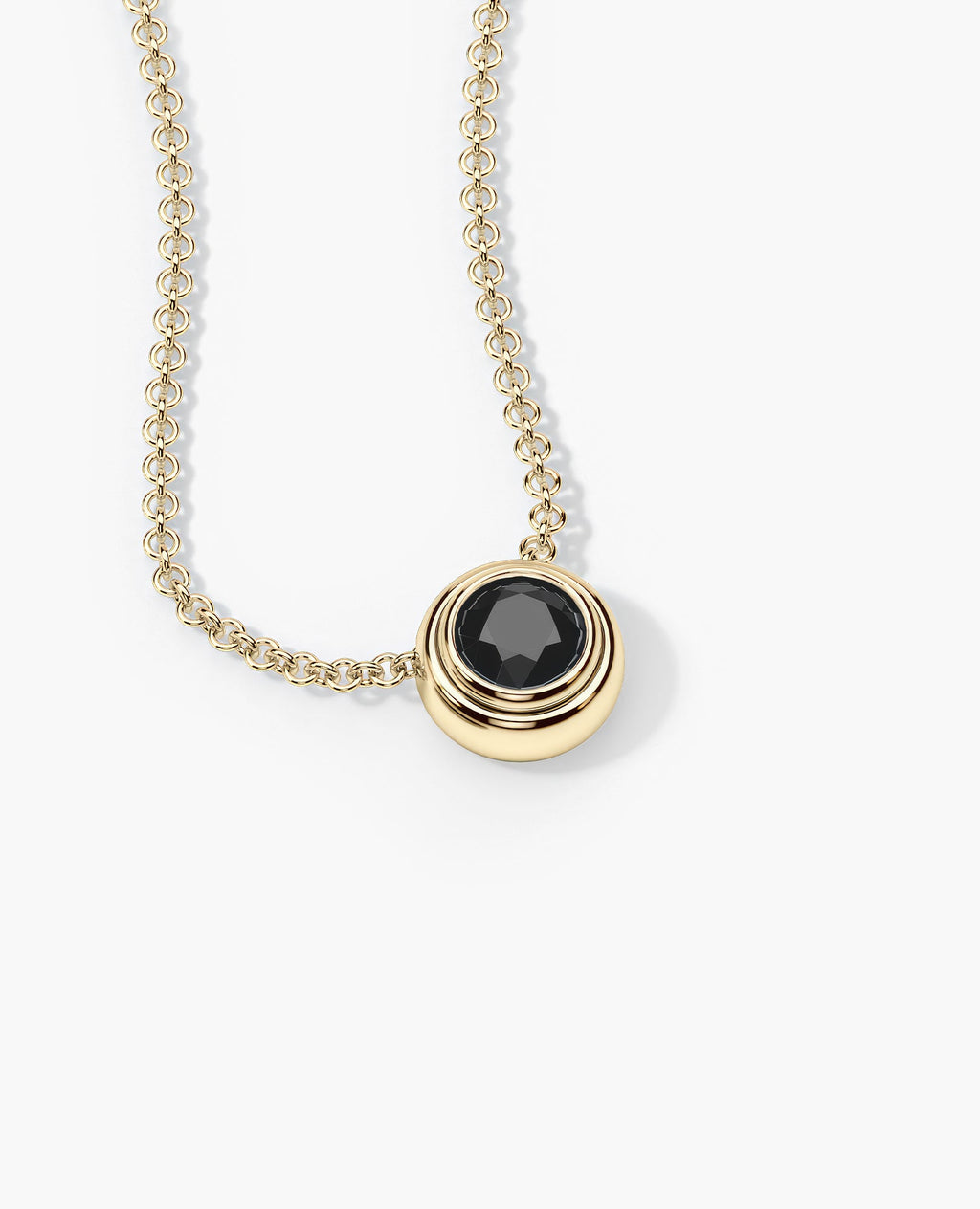 LODE Solitaire Bezel Set Floating Round Cut Black Diamond Pendant Necklace