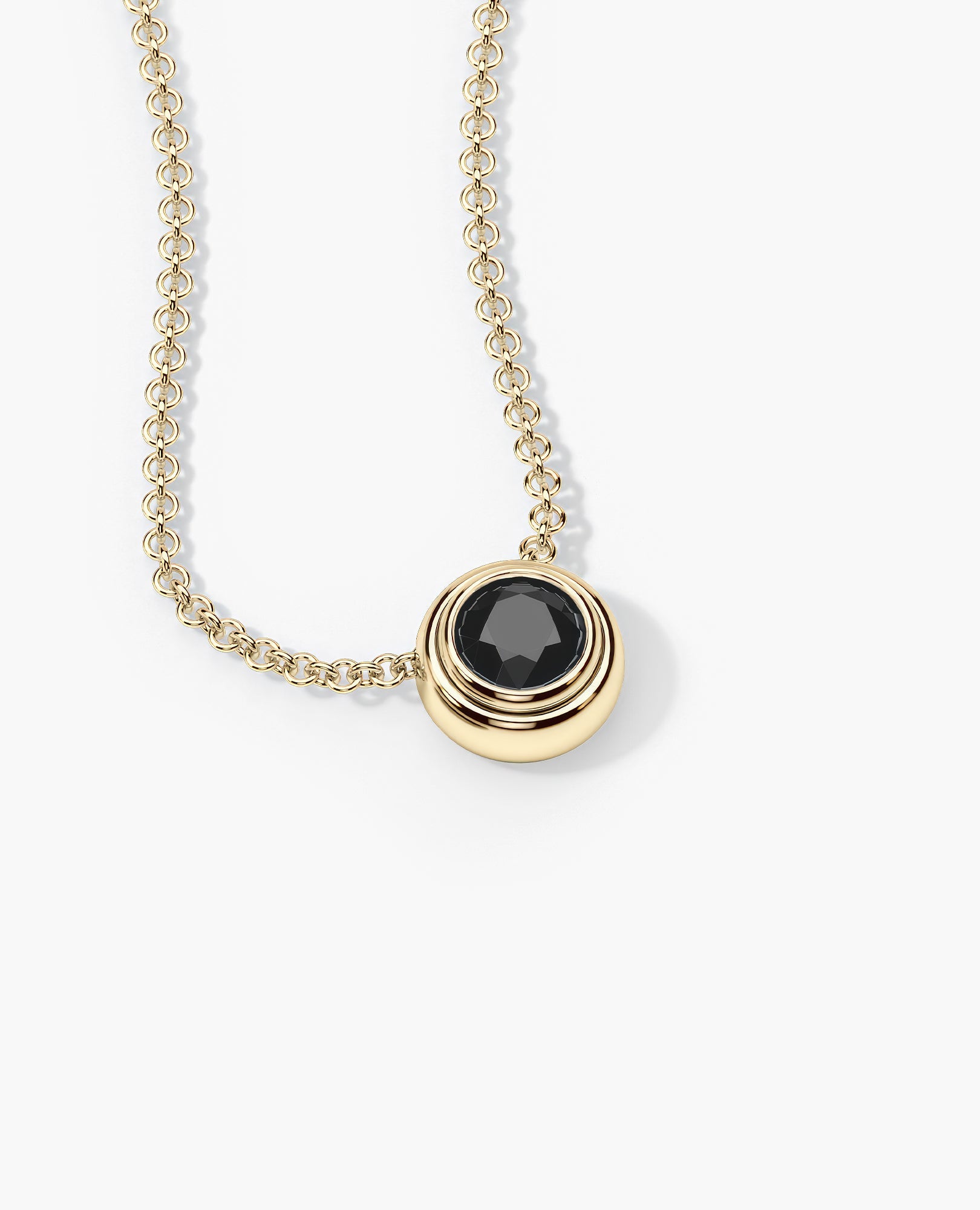 LODE Solitaire Bezel Set Floating Round Cut Black Diamond Pendant Necklace