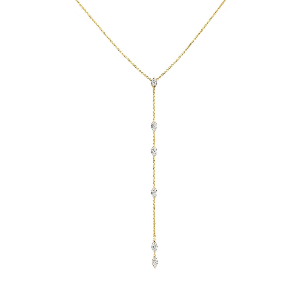 0.60 TCW Marquise Moissanite Diamond Bezel Starstruck Lariat Pendent Necklace