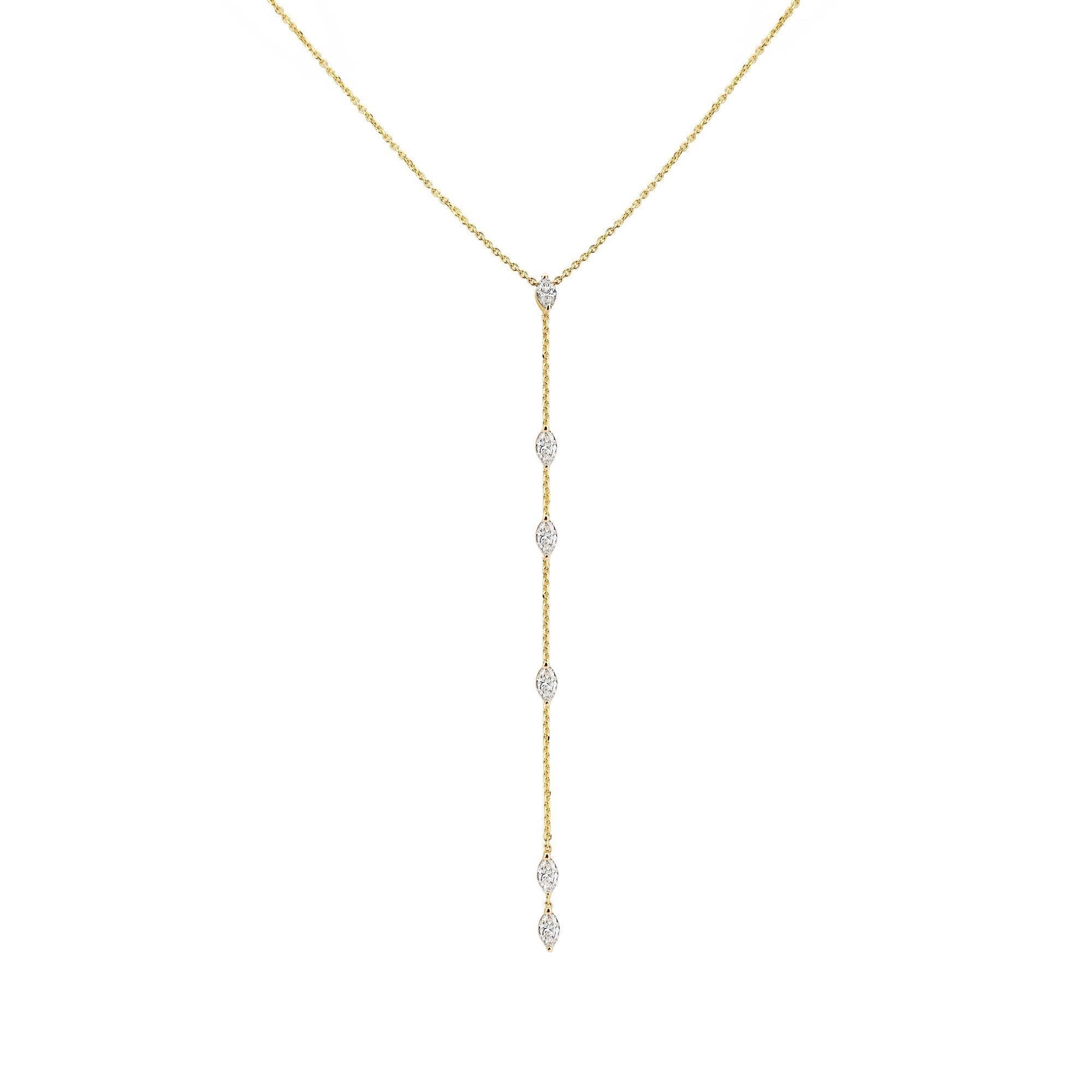 0.60 TCW Marquise Moissanite Diamond Bezel Starstruck Lariat Pendent Necklace