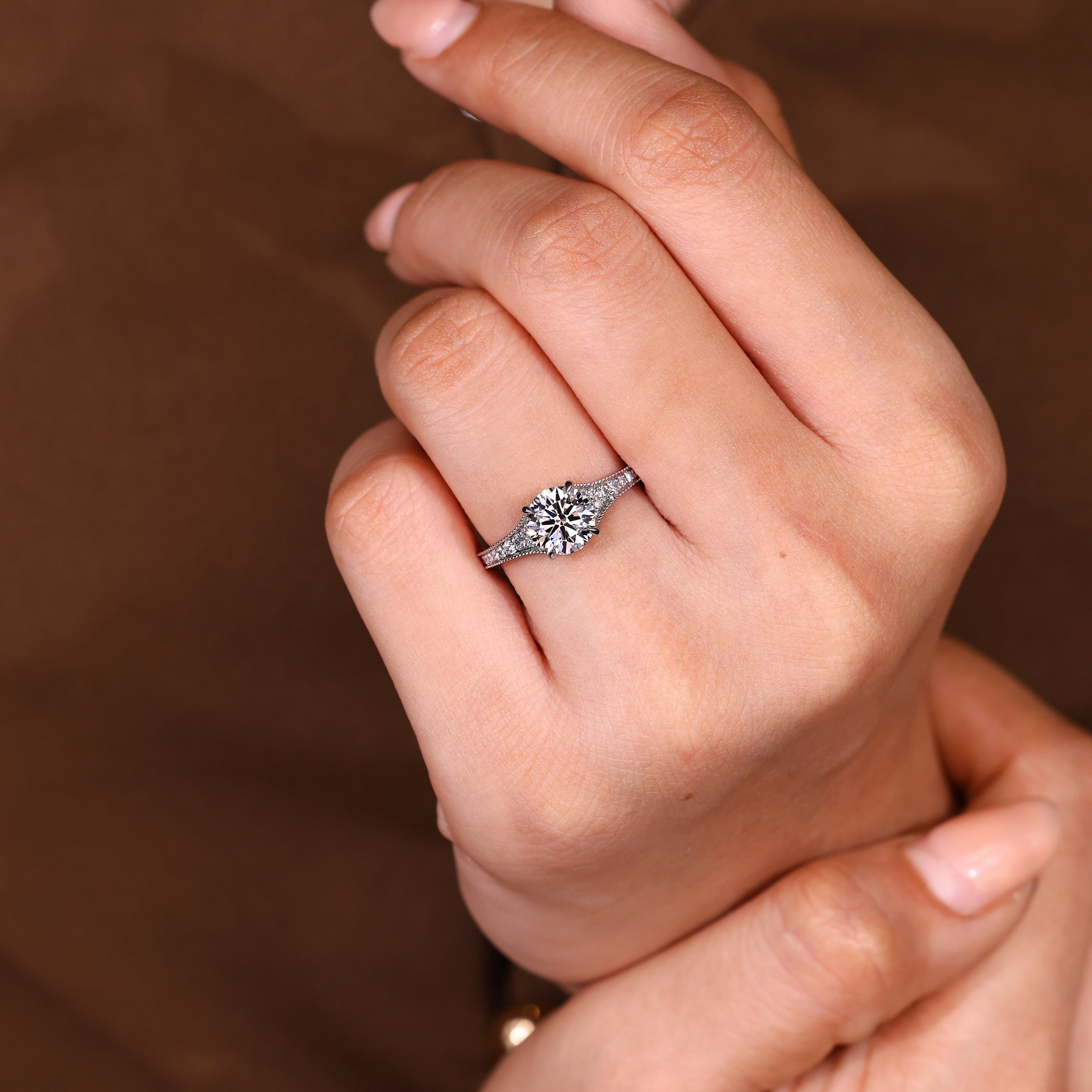 Round Diamond Engagement Ring with Round Diamonds Pave Setting