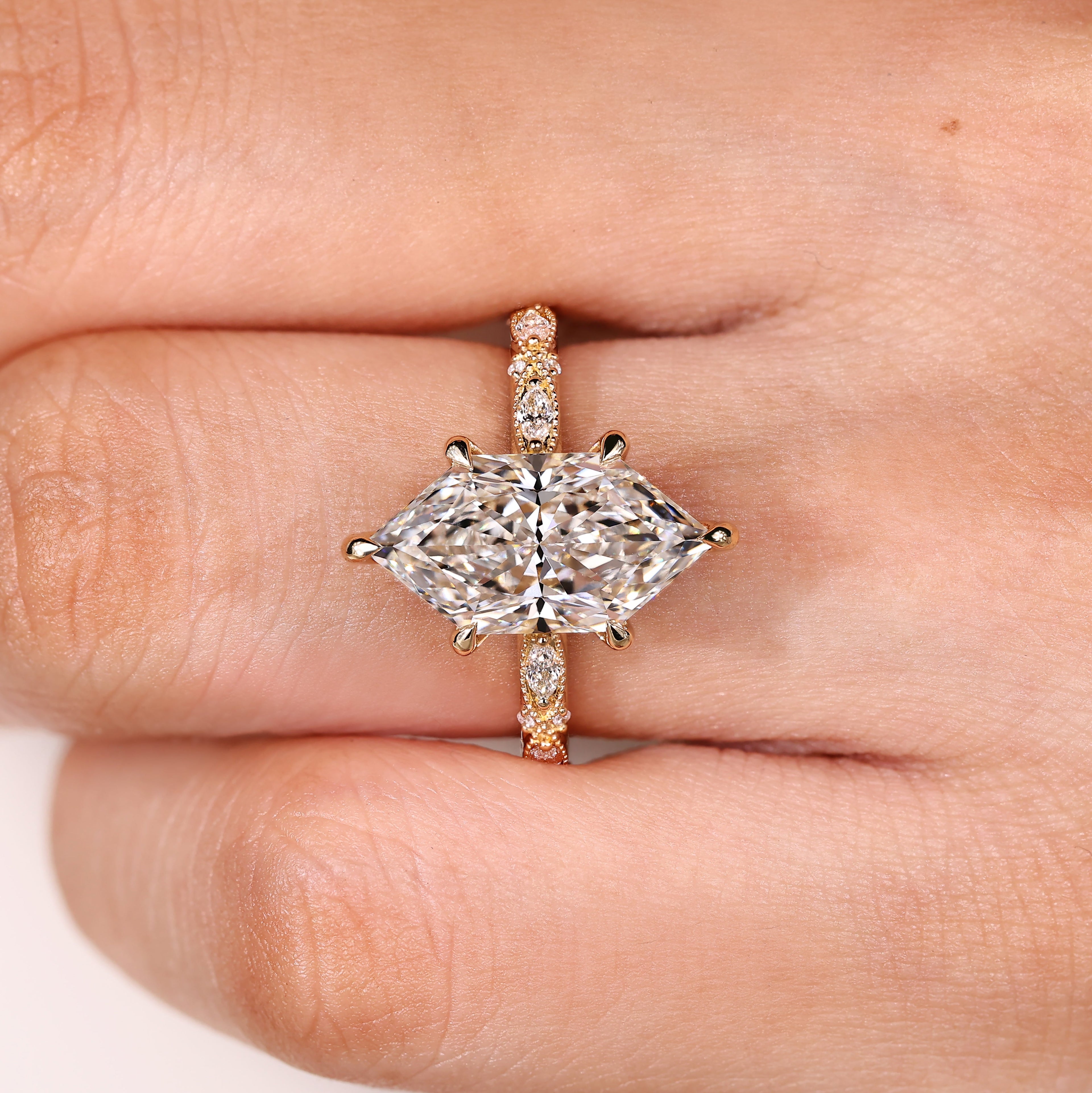 Dutch Marquise Vintage Inspired Engagement Ring with Pave