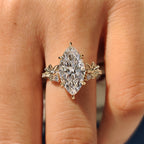 Nature Inspired Marquise Diamond Ring in Flower Detailing