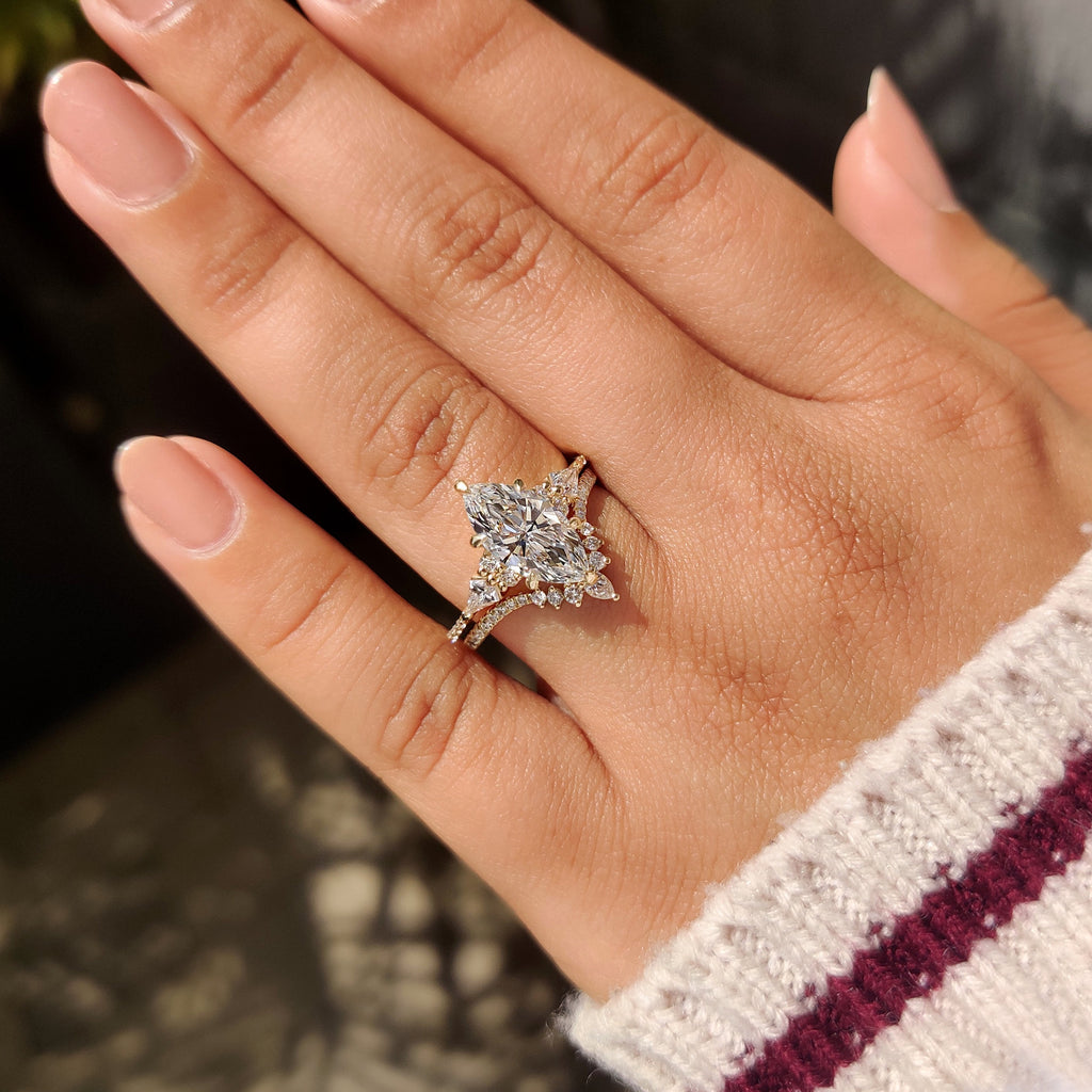 Marquise Engagement Ring with Wedding Band in Muse Setting