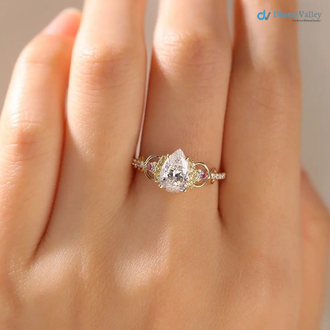 Pear Shaped Lab Grown Diamond Infinity Pink Sapphire wedding ring - DisneyValley