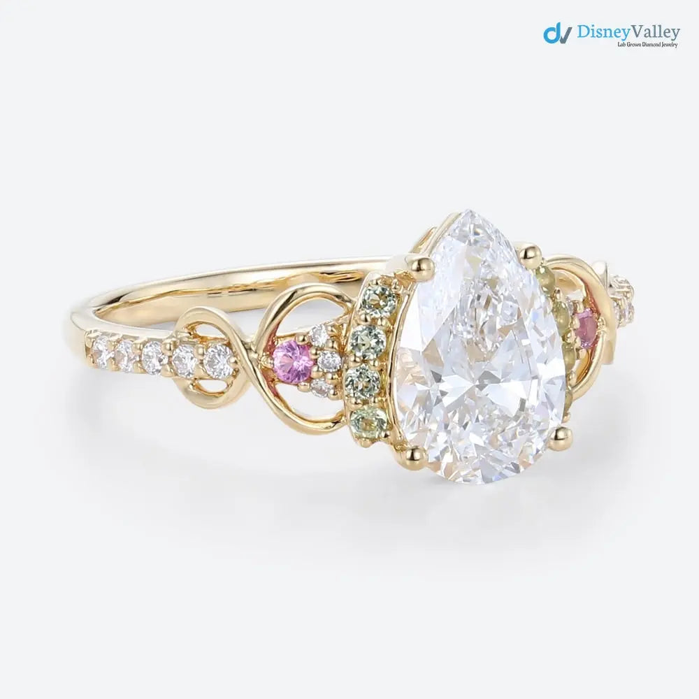 Pear Shaped Lab Grown Diamond Infinity Pink Sapphire wedding ring - DisneyValley