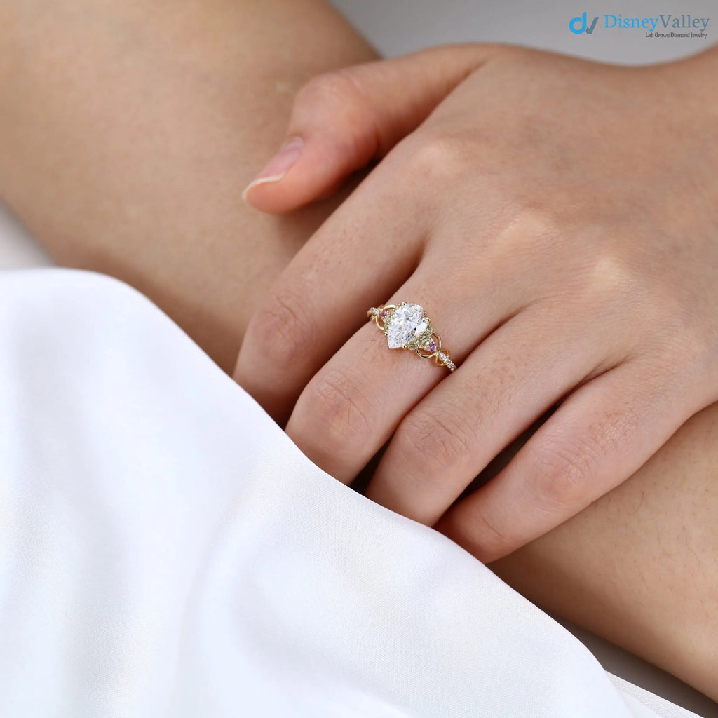 Pear Shaped Lab Grown Diamond Infinity Pink Sapphire wedding ring - DisneyValley