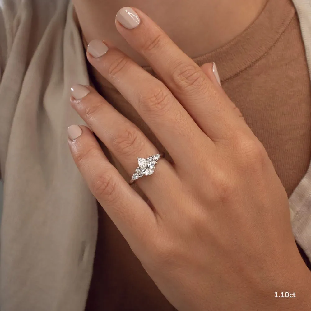 1.10 CT Pear Moissanite Cluster Engagement Ring