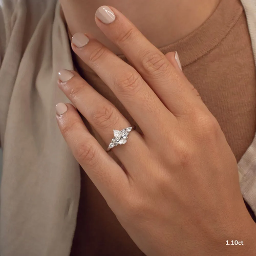 1.10 CT Pear Moissanite Cluster Engagement Ring