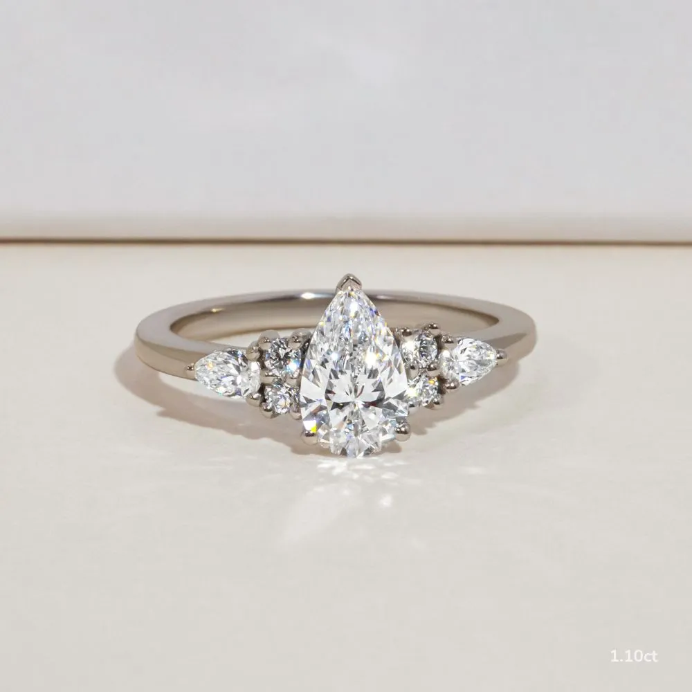 1.10 CT Pear Moissanite Cluster Engagement Ring