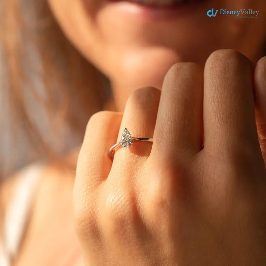 Pear cut 2.5 caret lab grown single stone slim engagement ring - DisneyValley