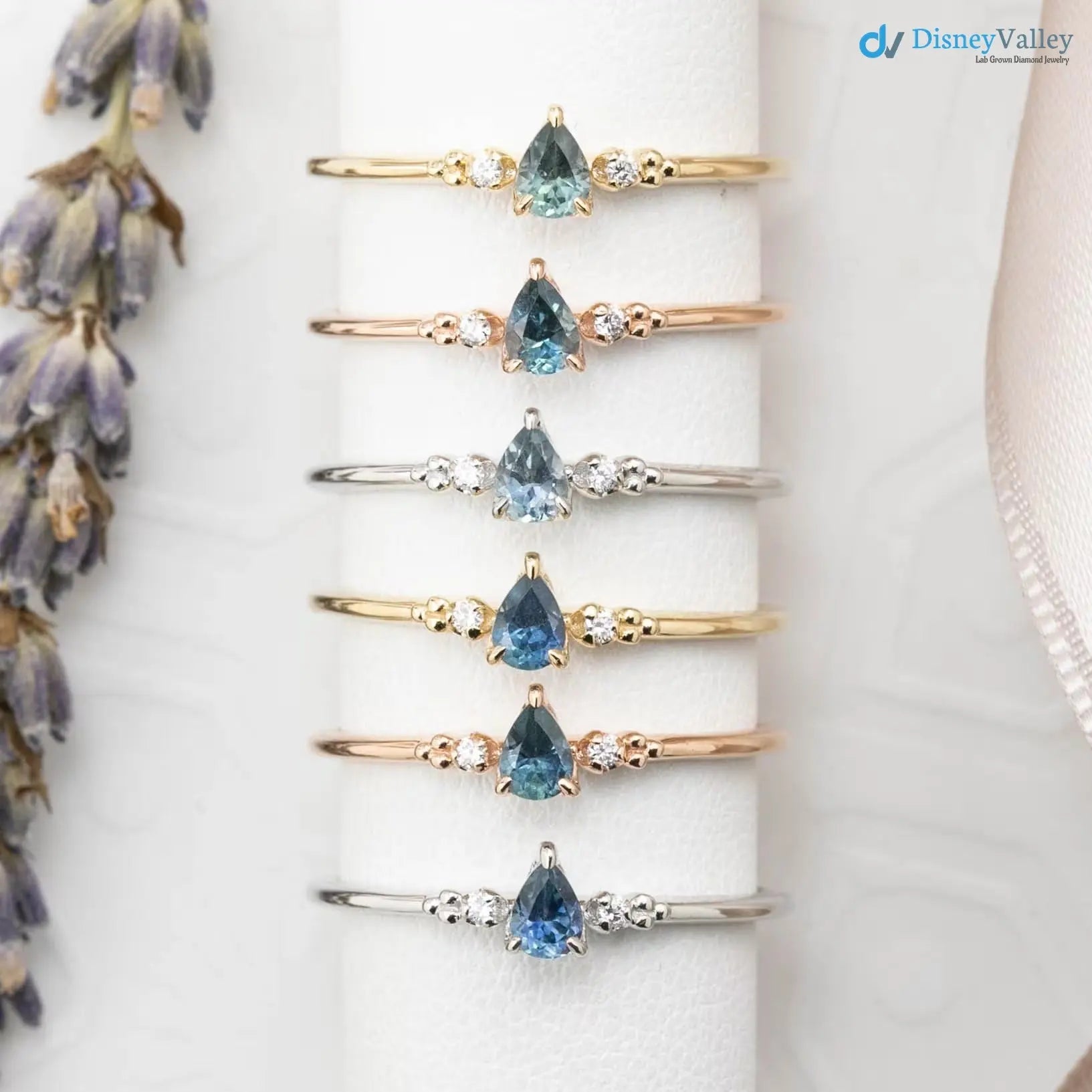 Pear cut sapphire three stone ring, dainty pear sapphire engagement ring DisneyValley