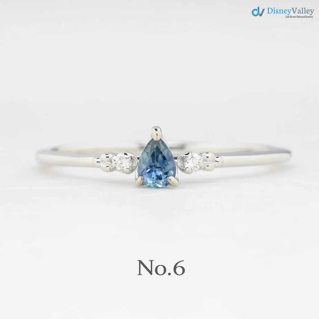 Pear cut sapphire three stone ring, dainty pear sapphire engagement ring DisneyValley