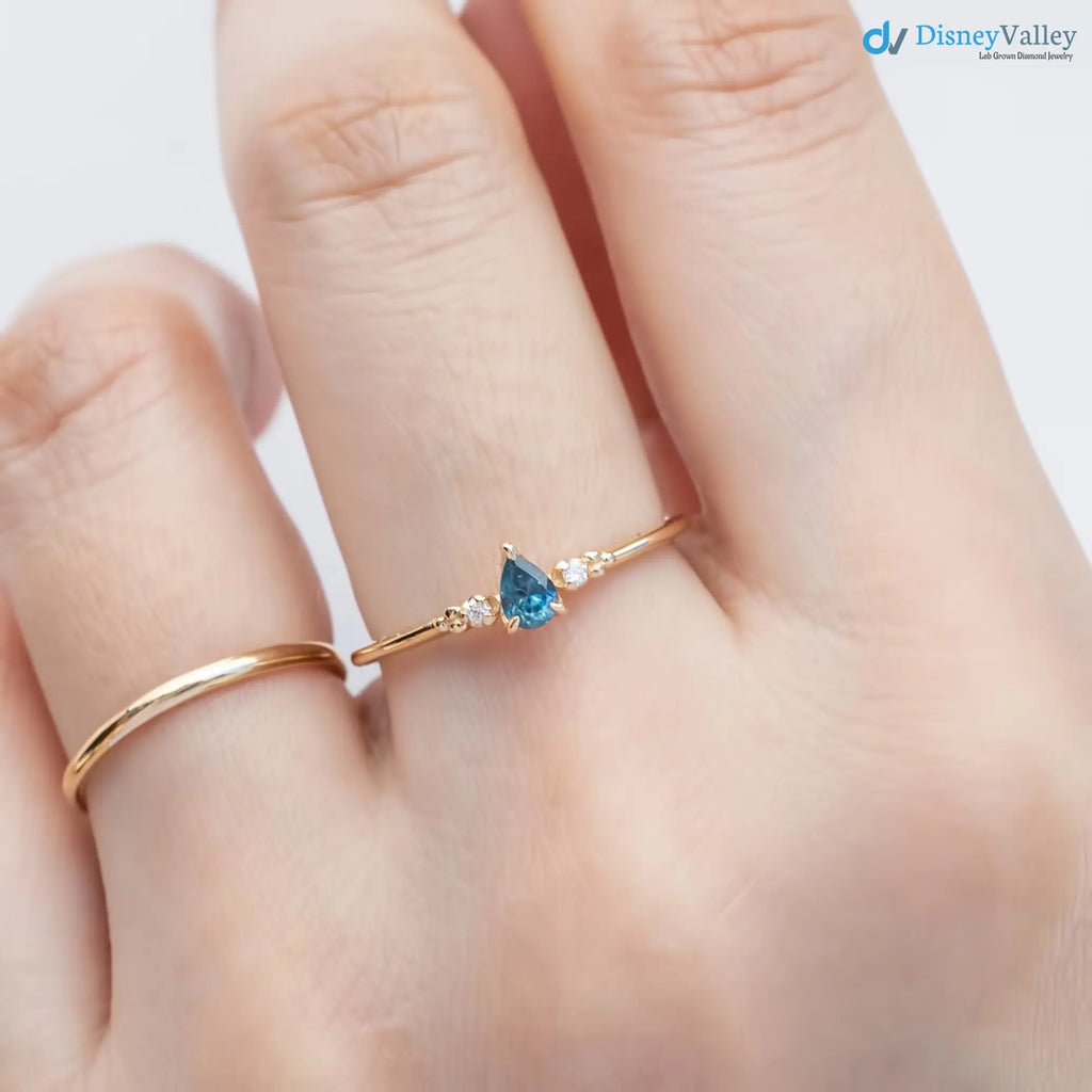 Pear cut sapphire three stone ring, dainty pear sapphire engagement ring DisneyValley