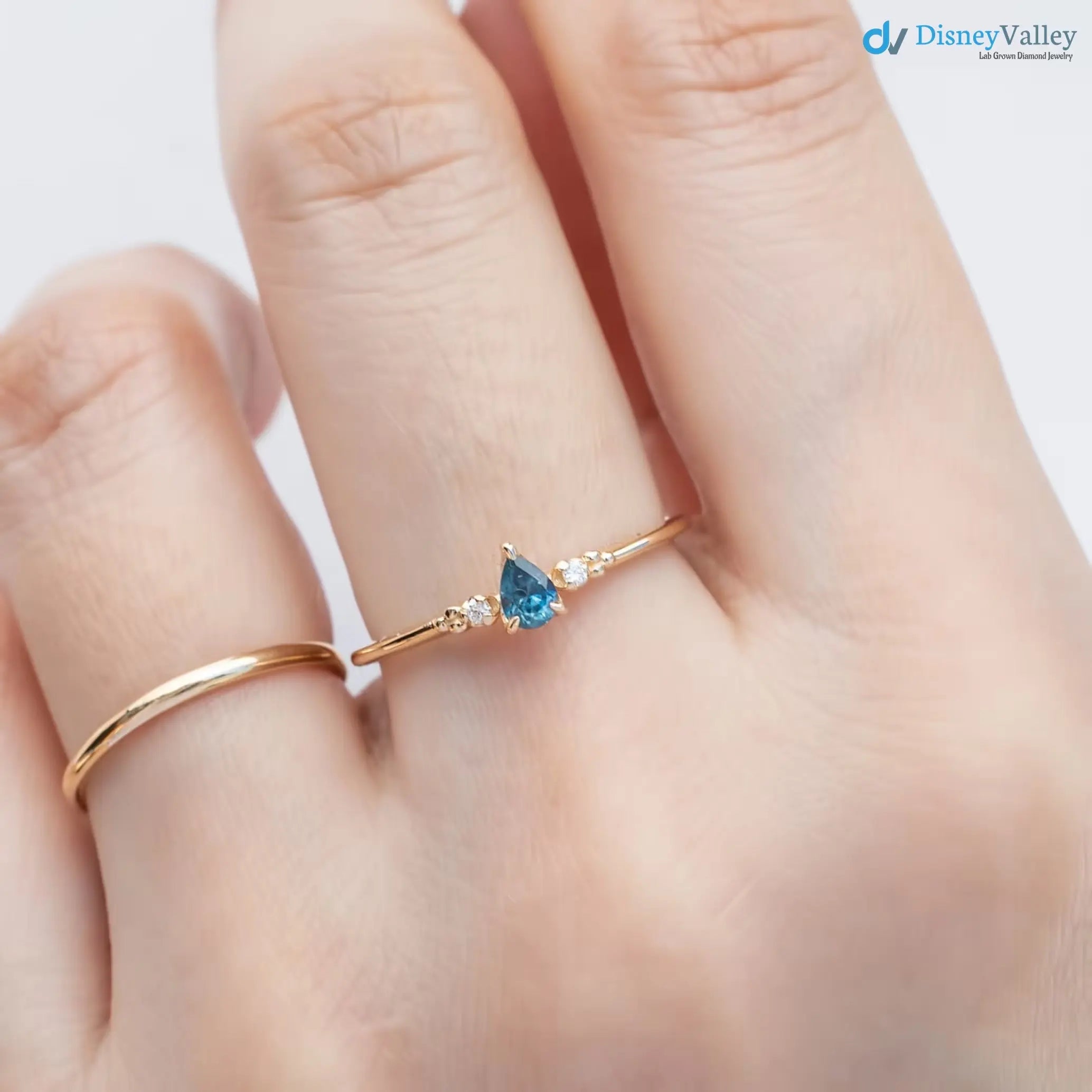 Pear cut sapphire three stone ring, dainty pear sapphire engagement ring DisneyValley
