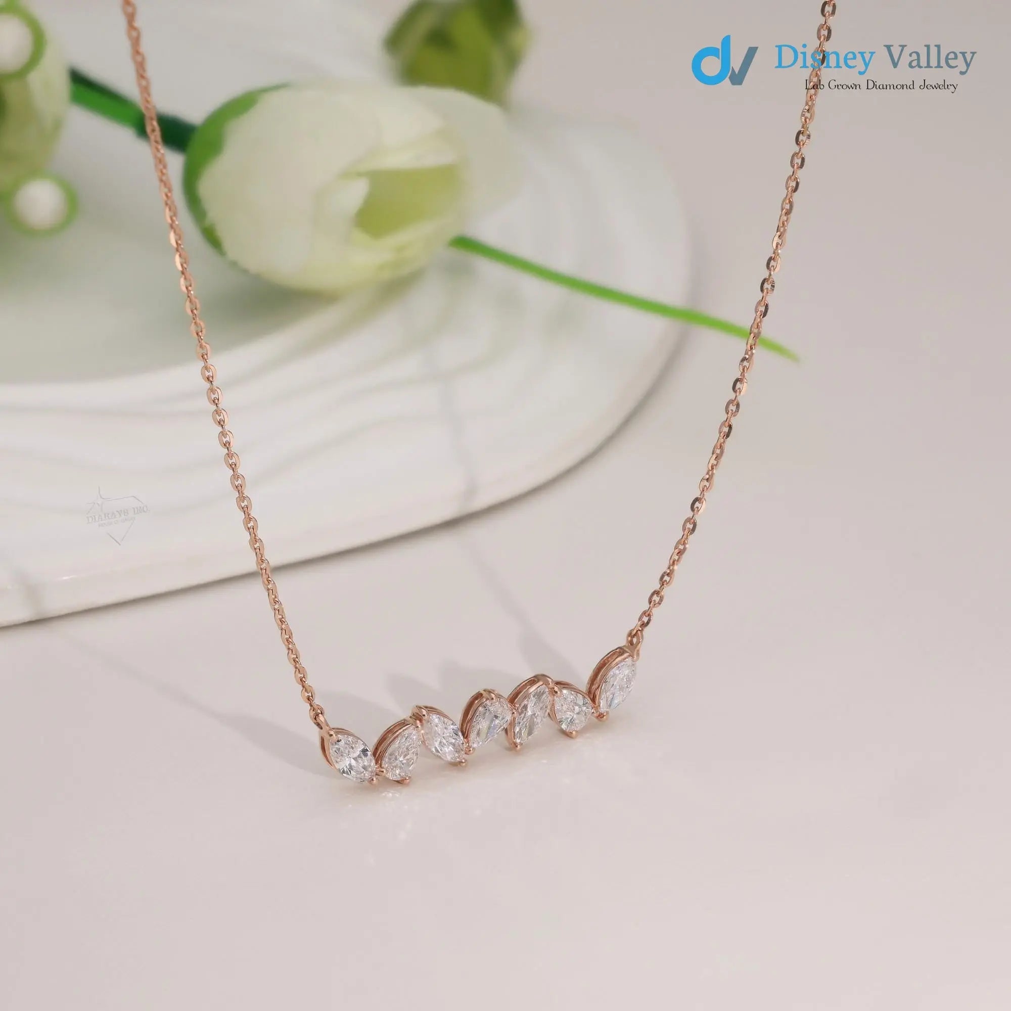 Pear marquise shape diamond necklace For Woman anniversary gift - DisneyValley