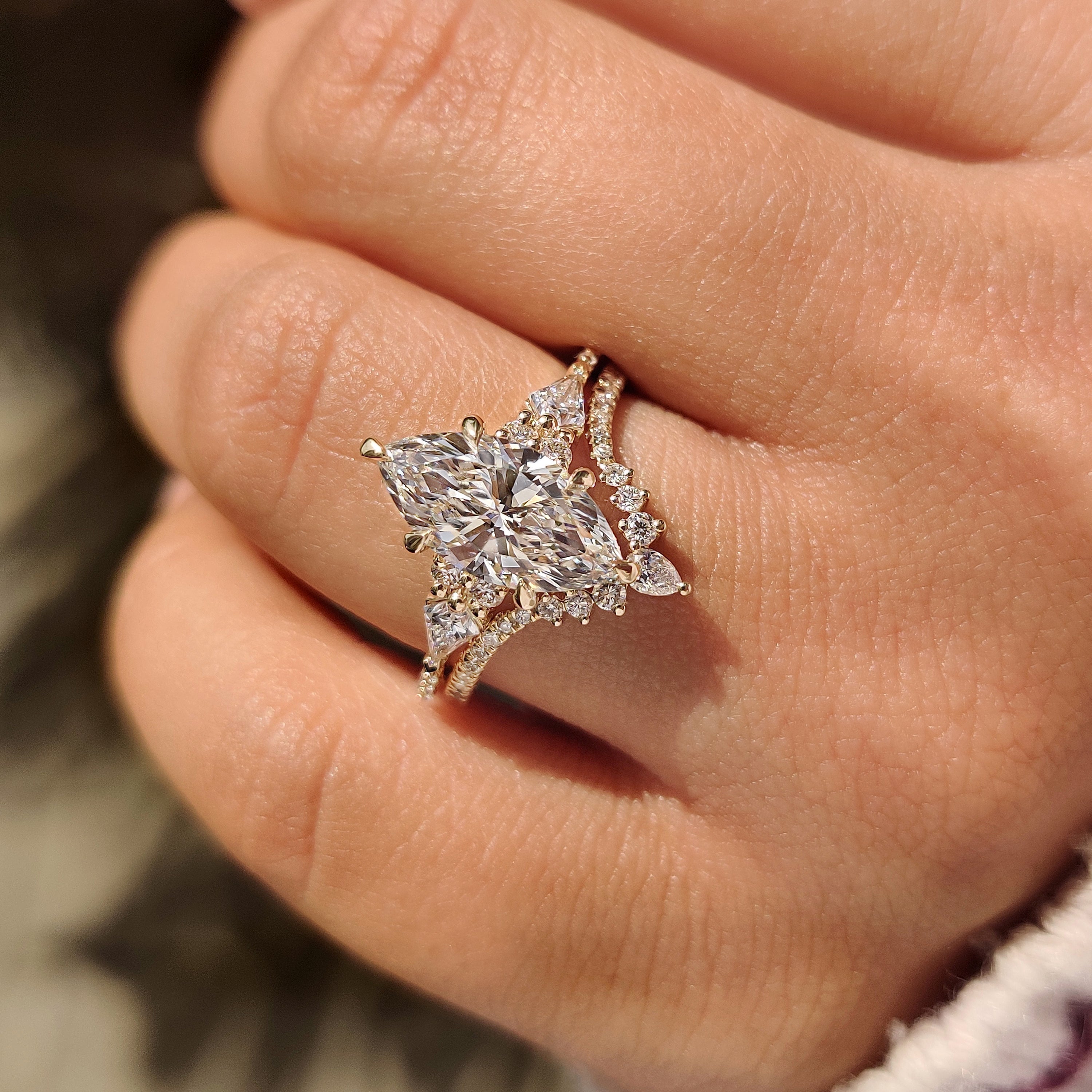 Marquise Engagement Ring with Wedding Band in Muse Setting Secondary image