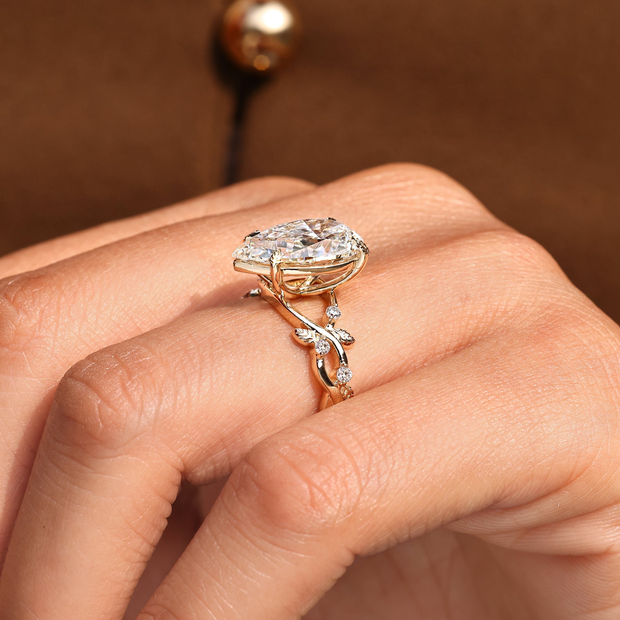 5 - 10 Carat IGI Certified Pear Cut Nature Inspired Engagement Ring