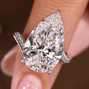 IGI Certified 10 - 12 Carat Pear Diamond Ring in Bypass Setting