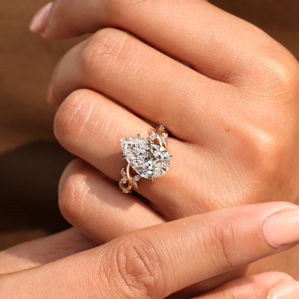 5 - 10 Carat IGI Certified Pear Cut Nature Inspired Engagement Ring