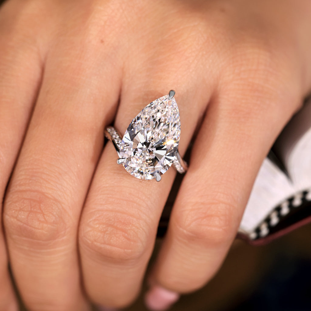 IGI Certified 10 - 12 Carat Pear Diamond Ring in Bypass Setting