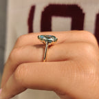 Cyan Blue Pear Cut Moissanite Ring in Solitaire Style