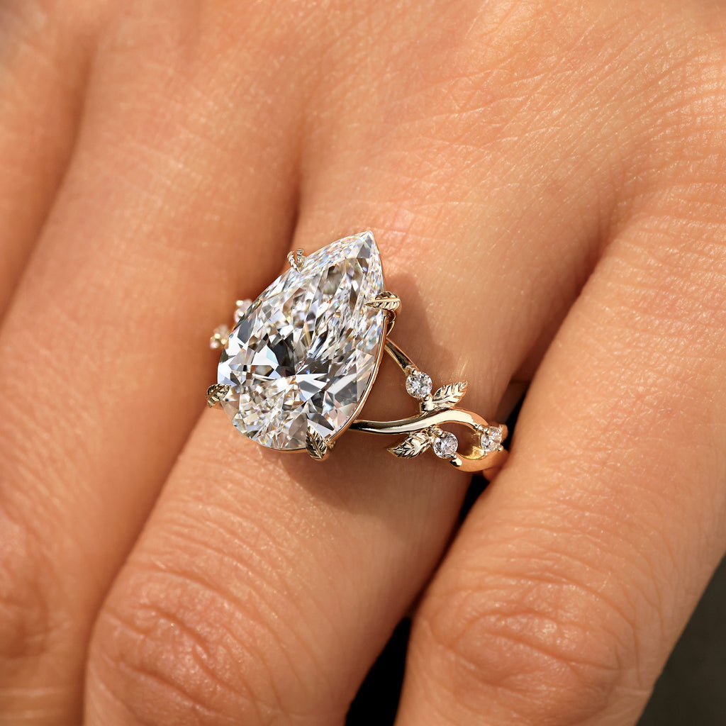 5 - 10 Carat IGI Certified Pear Cut Nature Inspired Engagement Ring