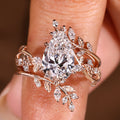 Pear Shaped Engagement Ring With Wedding Band In Nature Inspired Style